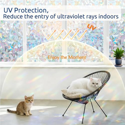 Rainbow Window Privacy Film - UV Protection, Static Cling, 17.5 x 78.7 Inches