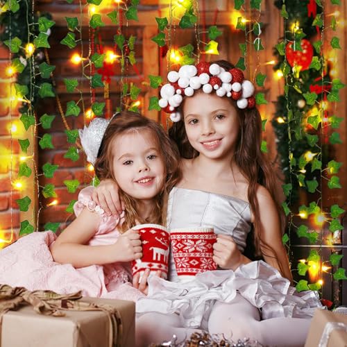 Artificial Ivy Vines with LED String Lights - 12 Pack 84ft Hanging Decor