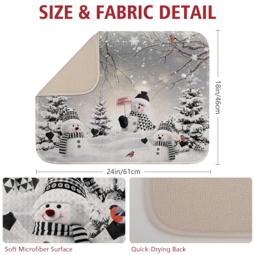 Sonalied Christmas Dish Drying Mat 18x24 Large – Winter Scene, 24" x 18"