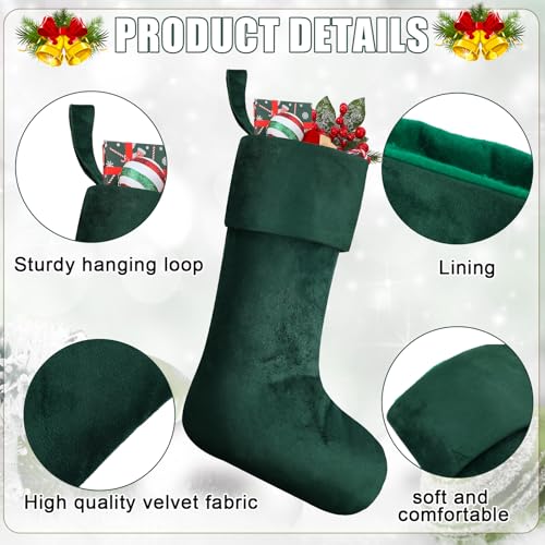 Large Velvet Christmas Stockings - 12 Pack, 18 Inch Dark Green Holiday Decor