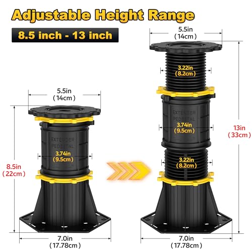 Adjustable Bed Frame Center Support Legs (8.5-13") - Set of 4 Heavy Duty