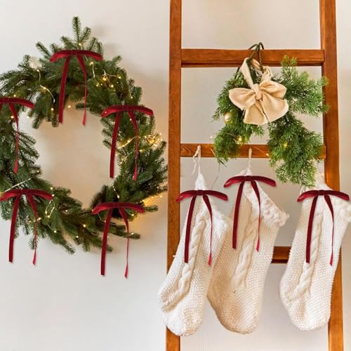 OVQ Burgundy Red Velvet Christmas Bows - 24 Pcs Holiday Ribbon Decorations
