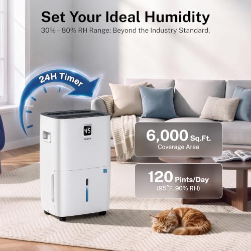 Yaufey 120 Pints/Day Dehumidifier for Basement Up to 6000 Sq. Ft. ENERGY STAR with Drain Hose