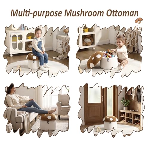 Kids Mushroom Storage Ottoman - Plush Childrens Chair & Footstool