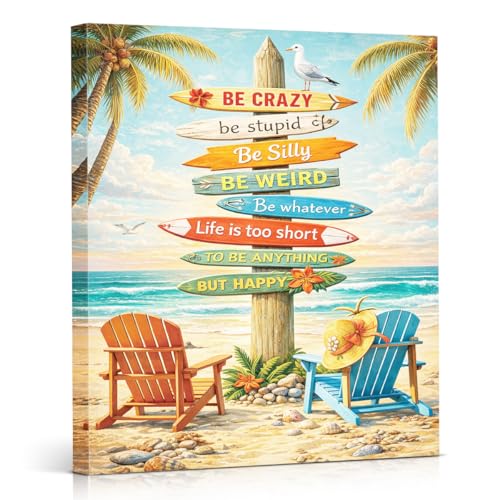 Coastal Surfboard Beach Wall Art - 8x10 Inch Tropical Summer Canvas Decor