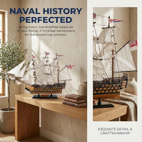 HMS Victory Model Ship, 24-Inch Handcrafted Wooden Naval Warship Display