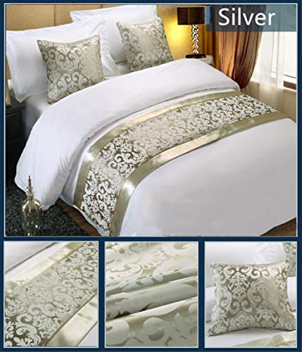 Twelve Silver Jacquard Bed Runner Scarf for King Bed (19.7 x 94.5 in)