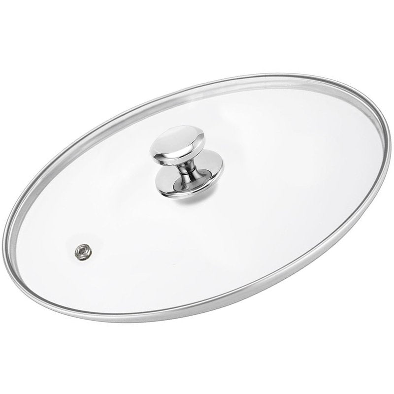 13.5 Inch Glass & Stainless Steel Lid with Steam Vent, Universal lid for Pots, Pans, Skillets and Woks, Large Covers Replacement of 34cm, Fits Pots With Inner dia 13.2-13.6 Inches