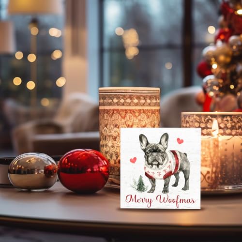 Nrleey French Bulldog Christmas Wooden Sign - Holiday Holiday Decor, Gift, 5x5 Inches