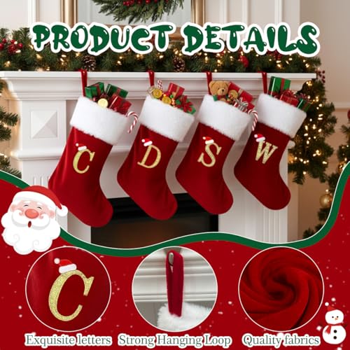 20-Inch Velvet Monogram Christmas Stocking with Initial Letter