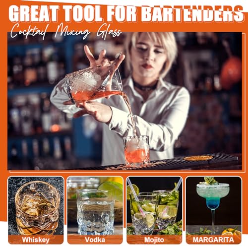 Dandat 4 Pcs 24 oz Cocktail Mixing Glass Set - Thick Base, Grid Pattern, Classic Style