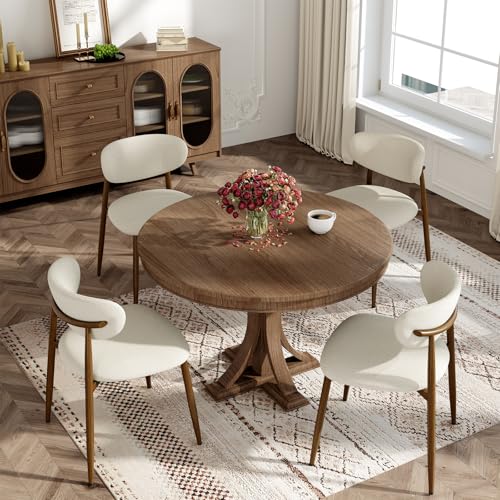 Modern Upholstered Dining Chairs with Metal Legs, Set of 4, Beige