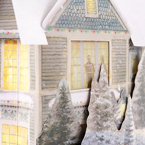 Kinkade House Christmas Pop Up Card with Lights and Music - Snowy Scene, 5.8 x 8.3 Inches