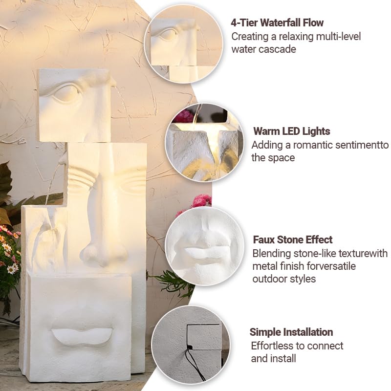 35.2-Inch Modern Floor Standing Waterfall Fountain with LED Lights