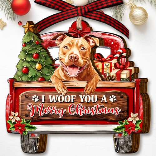 SUFAVN Fawn Pitbull Christmas Ornament - Dog Decor for Holiday Tree, Durable Aluminum, 3.15 Inches