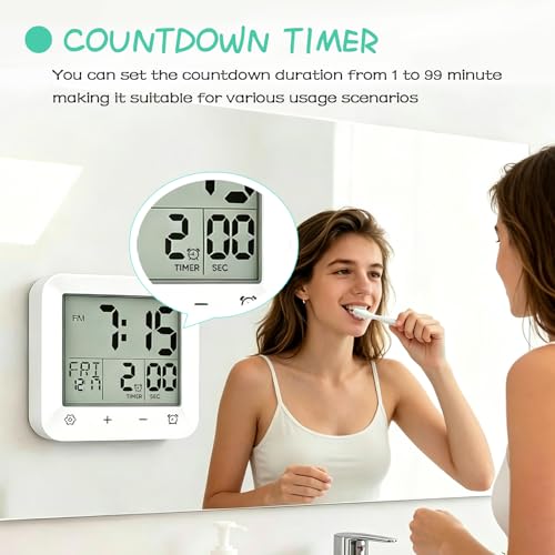 Waterproof Digital Bathroom Shower Clock with Countdown Timer and Temp