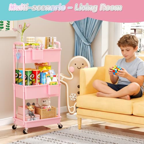 3-Tier Rolling Diaper Caddy Cart for Nursery Storage with Lockable Wheels