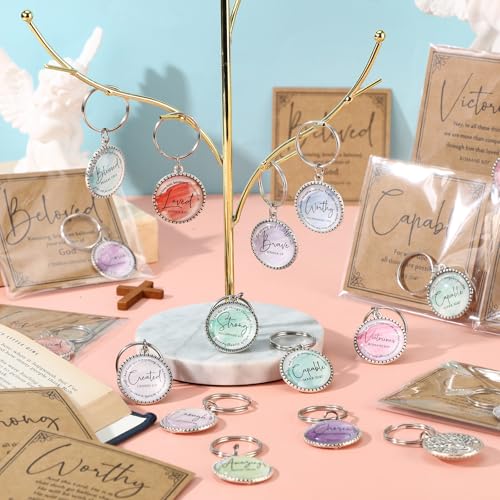 Suncalla Colorful Watercolor Christian Pastor Keychains & Inspirational Cards Bulk Set of 24