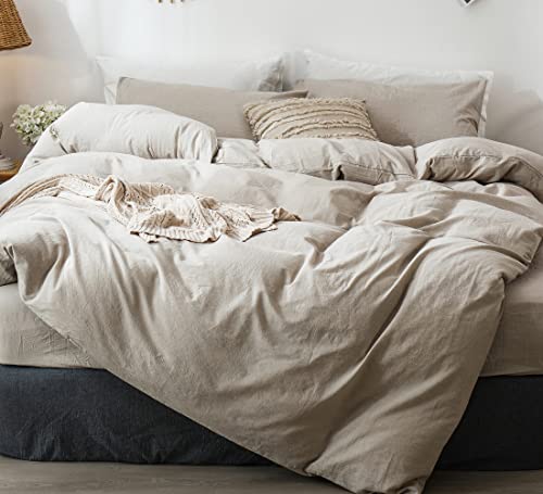 100% Washed Cotton King Duvet Cover Set - Soft Linen-Look Bedding
