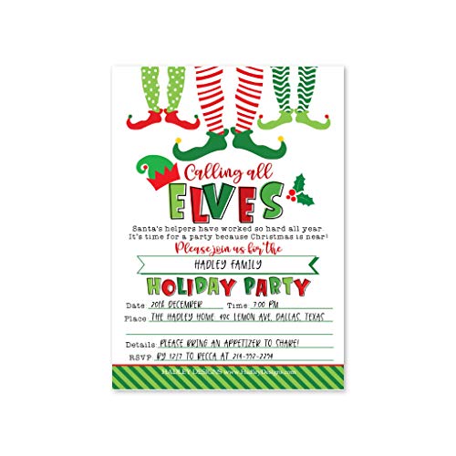Hadley Designs 25 Party Invitations Premium Holiday Christmas Elves - Printable & Blank Fill-In Cards