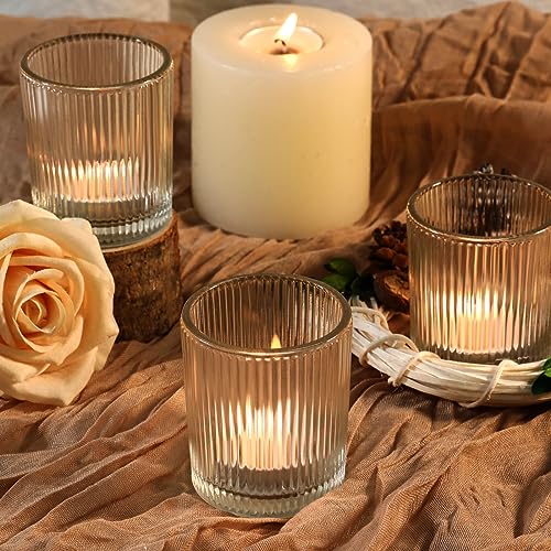 24 Pack Clear Ribbed Votive Candle Holders - 2x2.5 Inch Glass for Weddings & Events