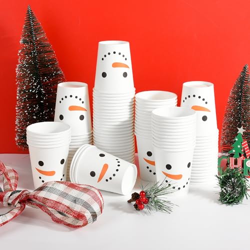 AimFun 100-Pack 9oz Snowman Christmas Cups Disposable Party Cups
