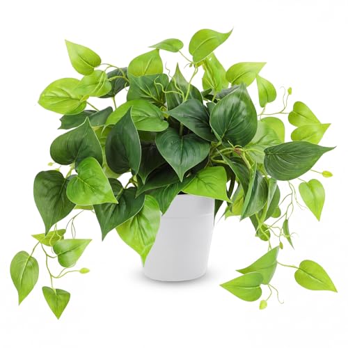 Artificial Pothos Plant in Pot, 7.9-Inch Lifelike Potted Fake Plant