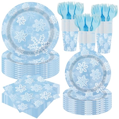Winter Snowflake Party Supplies 120PCS Disposable Tableware for Christmas