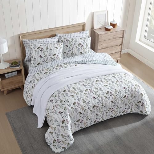 Reversible Twin Quilt Set - Cotton Floral Bedding with Sham