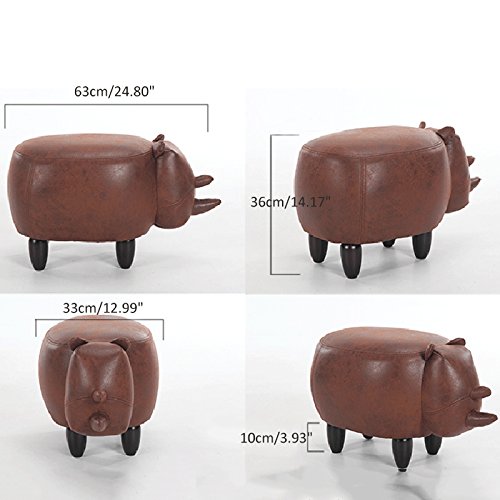 Buffalo Animal Ottoman Footstool - Upholstered Kids Stool with Wood Legs
