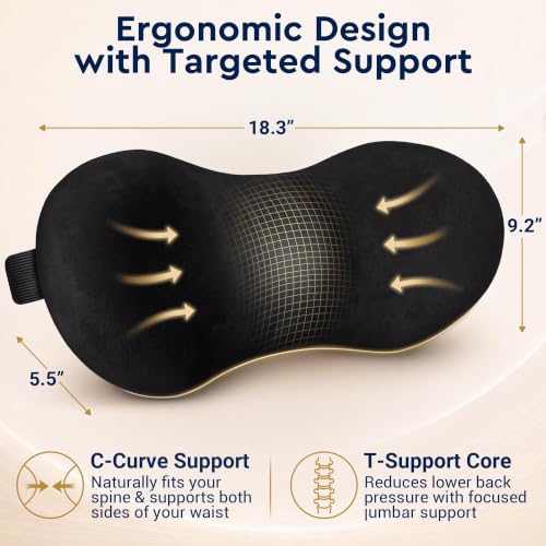 Lumbar Support Pillow for Office & Car Seats - Memory Foam Cushion