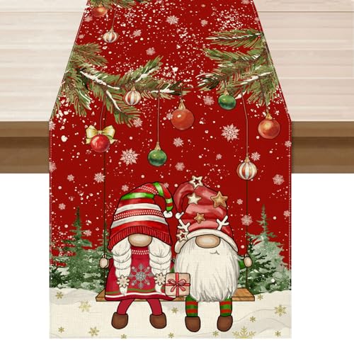 XCHI Gnome Christmas Table Runner 13x90 Inch - Winter Holiday Decor, 100% Polyester