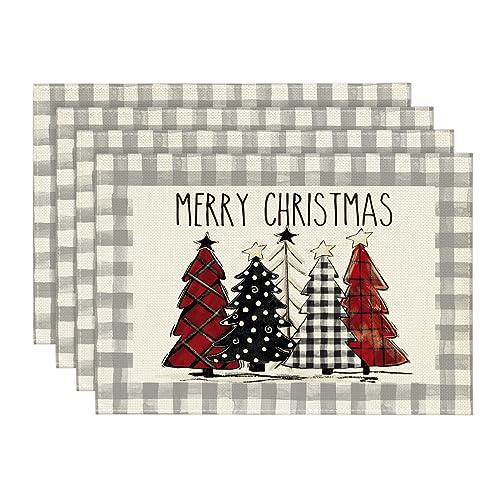 Artoid Mode 12x18 Grey Buffalo Plaid Christmas Placemats, Set of 4