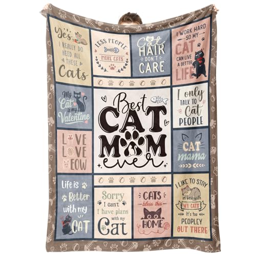 SteadStyle 60x50 Inch Cat Mom Christmas Gift Blanket - Best Mom Ever for Cat Lovers