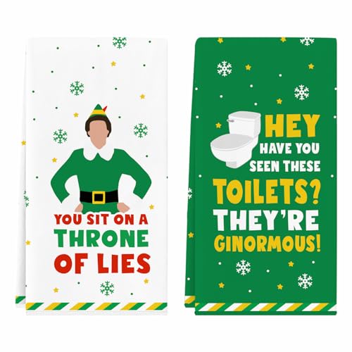 Cheroloven Funny Elf Towels 2 Pack Toilets—Buddy the Elf Kitchen & Bath Hand Towels, 23.6 x 15.7 in, White