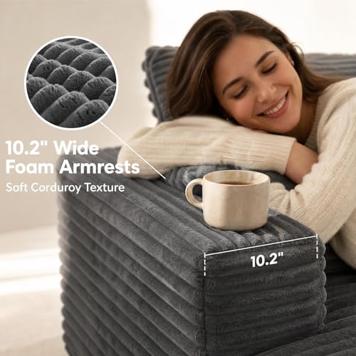 Oversized Corduroy Sleeper Chair with Ottoman, 3-in-1 Convertible Lounge