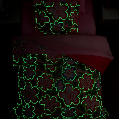 Full Size Glow in the Dark Comforter Set for Kids Floral 76x86" - 5 Piece Bedding