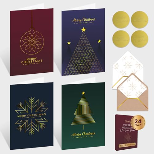Decorably 24 Count Gold Foil Minimalist Christmas Cards with Envelopes
