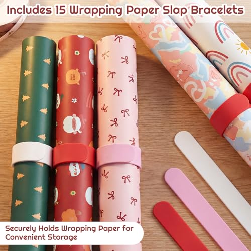 Rolling Wrapping Paper Storage Cart with Wheels and Slap Bands