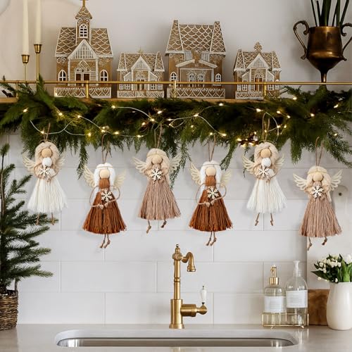 6 Pcs Boho Angel Christmas Ornaments Handmade Knit Tree Decor