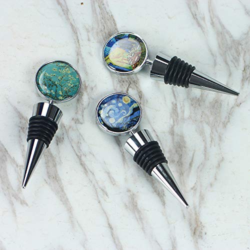 LIZIMANDU 3-Pack Van Gogh Wine Bottle Stoppers Stainless Steel Gift Set