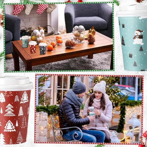 Zhehao Santa Claus Christmas Paper Coffee Cups 9 oz with Lids – 100 Pack