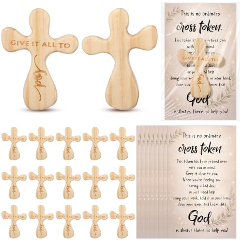 50-Pack Christian Gift Set: Wooden Crosses & 'Give It All to God' Cards, 2.36" Pocket Crosses
