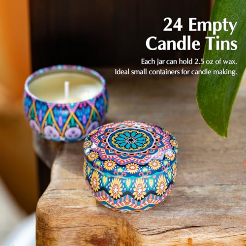24 Empty Candle Tins 2.5 oz with Lids - Candle Making Kit
