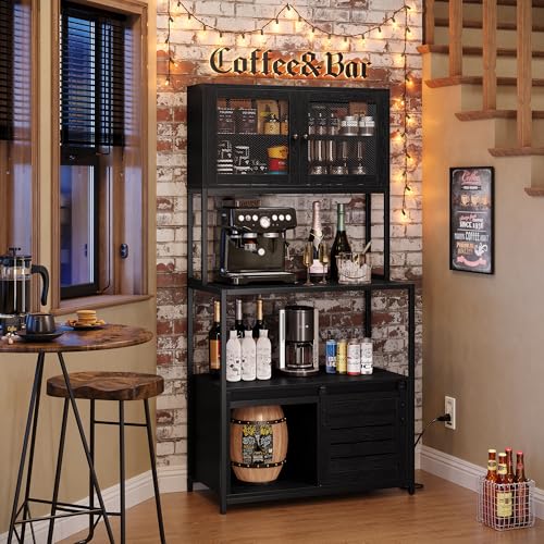 6-Tier Industrial Kitchen Bakers Rack with Power Outlet and Storage Cabinet