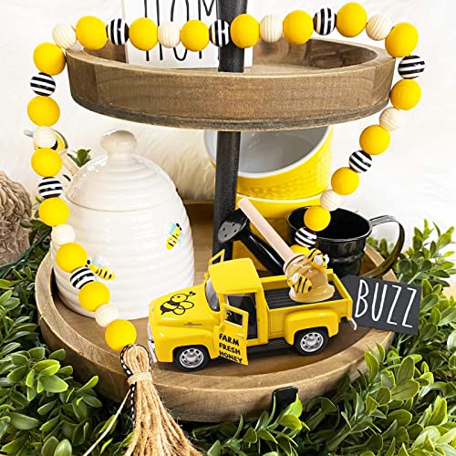 Yellow Metal Honey Bee Farm Pickup Truck with Faux Honey Dippers Set