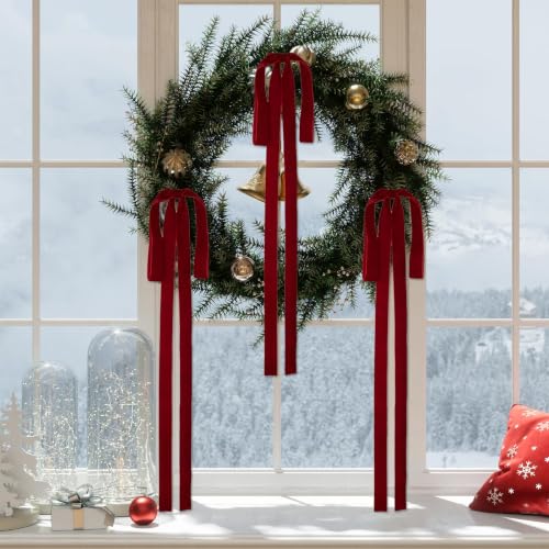 16 Pcs Burgundy Velvet Christmas Bow Decorations Large Rustic Holiday Ornaments