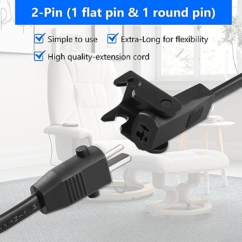 6.6ft 2-Pin Power Extension Cord for Recliner Chair and Electric Sofa