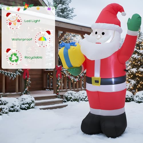 DROFELY 4 FT Christmas Inflatable Santa with Gift Box - Outdoor Yard Decor