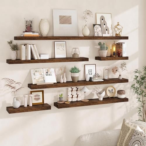 24-Inch Floating Wall Shelves, Set of 2 Rustic Wood Shelves